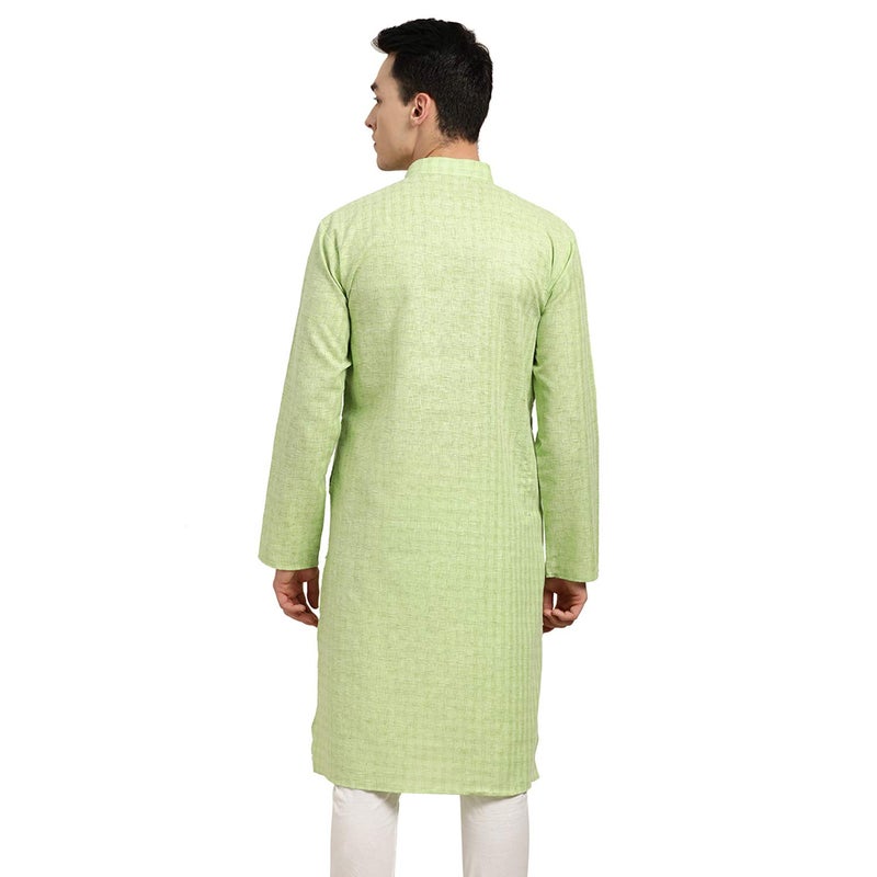 Sojanya (Since 1958 Men'S Cotton Linen Green Checked Only Long Kurta, Size 42 - Image 2